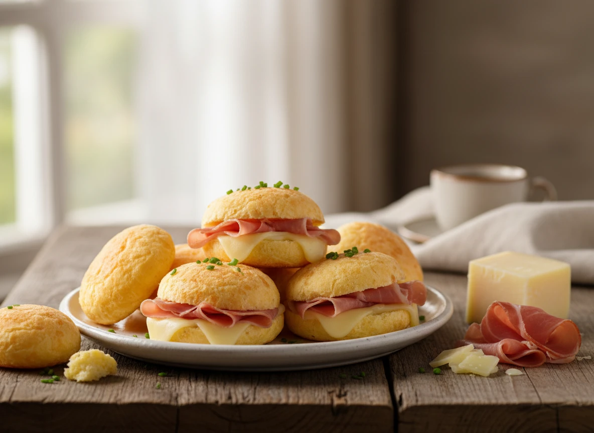 Pão de queijo com presunto e queijo