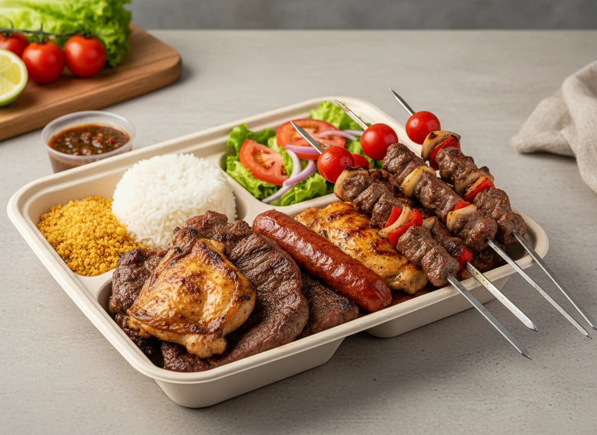 Marmitas com Churrasco + Acompanhamento (G (Com 3 Espetos))